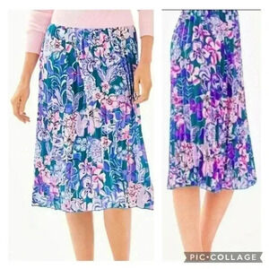 Lilly Pulitzer Giavana Tazanian Teal Moonlight Floral Pleated Skirt Women’s S